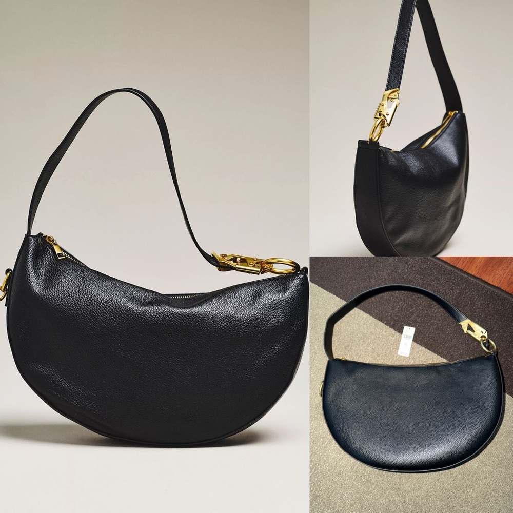 Anthropologie Faux Leather Rounded Buckle Slouchy Bag